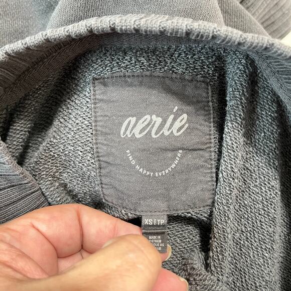 Aerie Sweater Womens XS Gray Down-To-Earth Crew Sweatshirt Oversized Ribbed - Picture 5 of 7